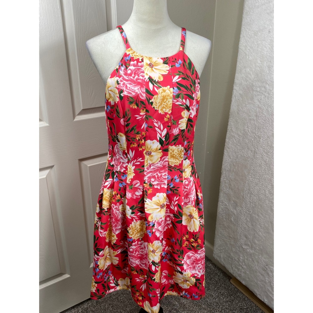Vince Camuto Women's Floral Print Halter Dress Sleeveless Pocket Bloomcore Sz 14